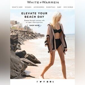 White + Warren 100% naked Cashmere Hood Beach Poncho Cover Up Sweater Cardigan